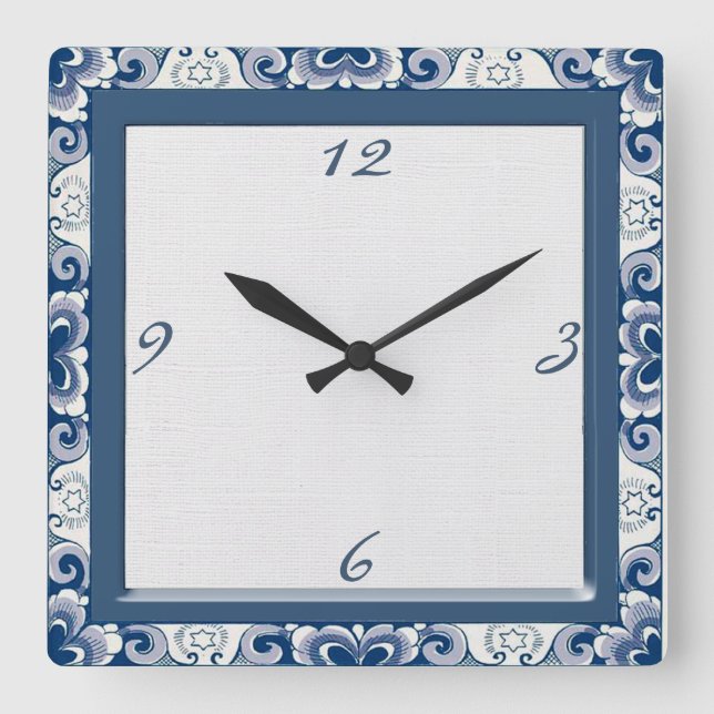 Holland Blue Country Clock Quadratische Wanduhr (Vorderseite)