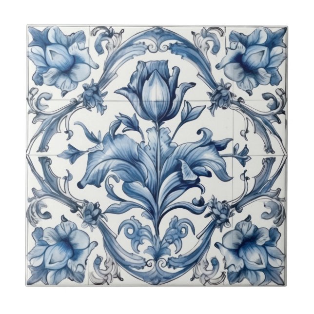 Holland Blue Tulip Pattern Fliese (Vorderseite)