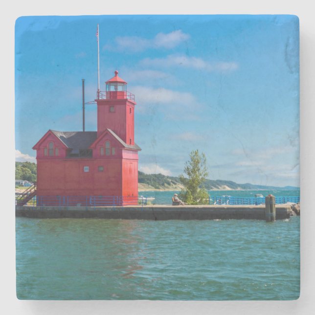 Holland Harbor Lighthouse Steinuntersetzer (Vorderseite)