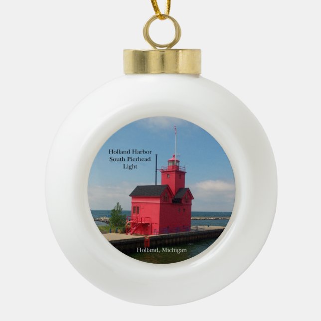 Holland Harbour South Pierhead Light 2015 Keramik Kugel-Ornament (Vorderseite)