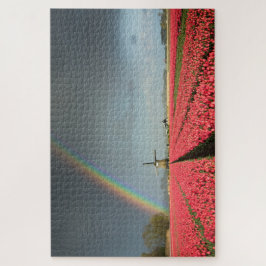 Holland-Landschaft mit Regenbogen, Tulpen,