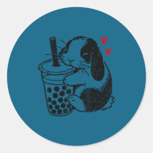 Holland Lop Kaninchen liebt Boba-Tee Häschen & Bla Runder Aufkleber