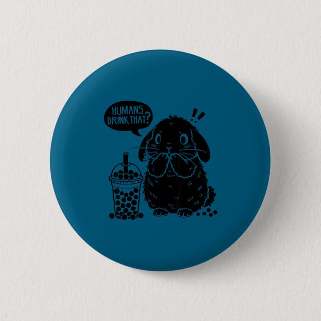 Holland Lop Rabbit And Boba Tea Funny Bunny Bubble Button (Vorderseite)
