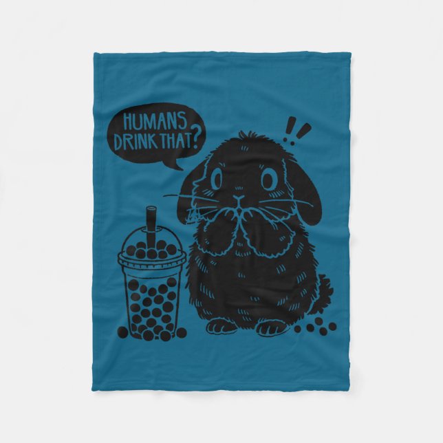 Holland Lop Rabbit And Boba Tea Funny Bunny Bubble Fleecedecke (Vorderseite)