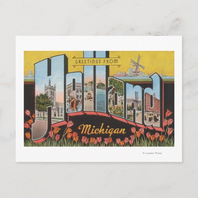 Holland, Michigan - Große Buchstabenszenen Postkarte (Vorderseite)