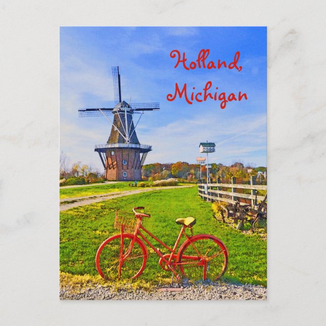 Holland, Michigan/Windmill, Fahrrad, Herbstfarben Postkarte (Vorderseite)