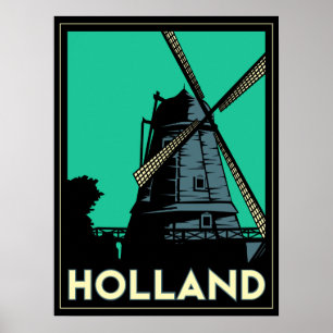 holland moulin europe art déco affiche rétro