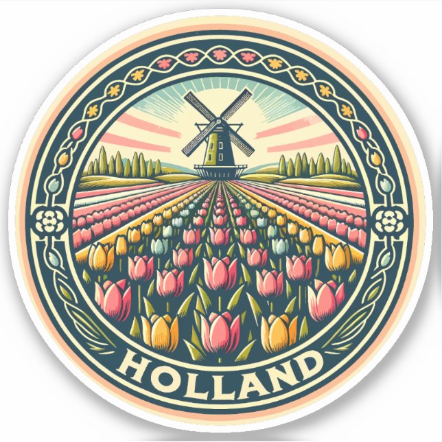 Holland Netherlands Travel Art Abzeichen Aufkleber (Vorderseite)