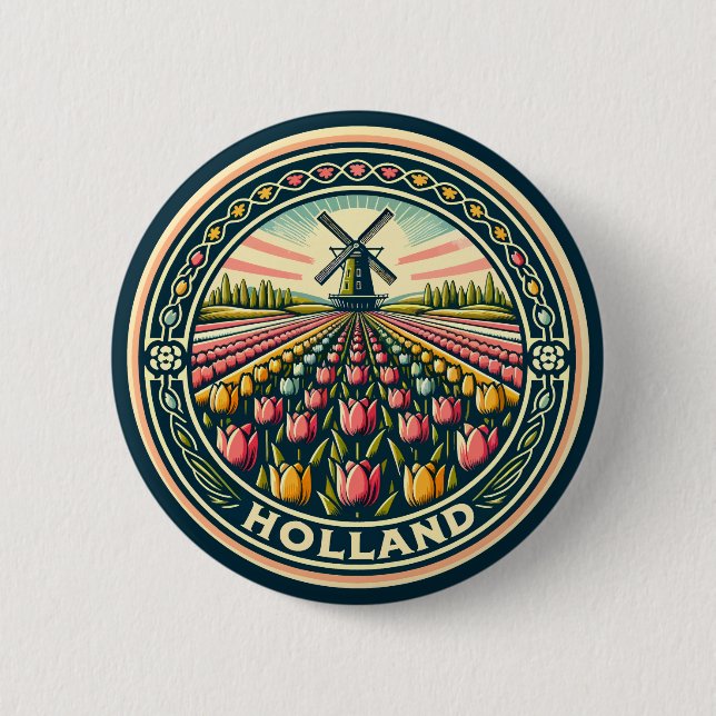 Holland Netherlands Travel Art Abzeichen Button (Vorderseite)