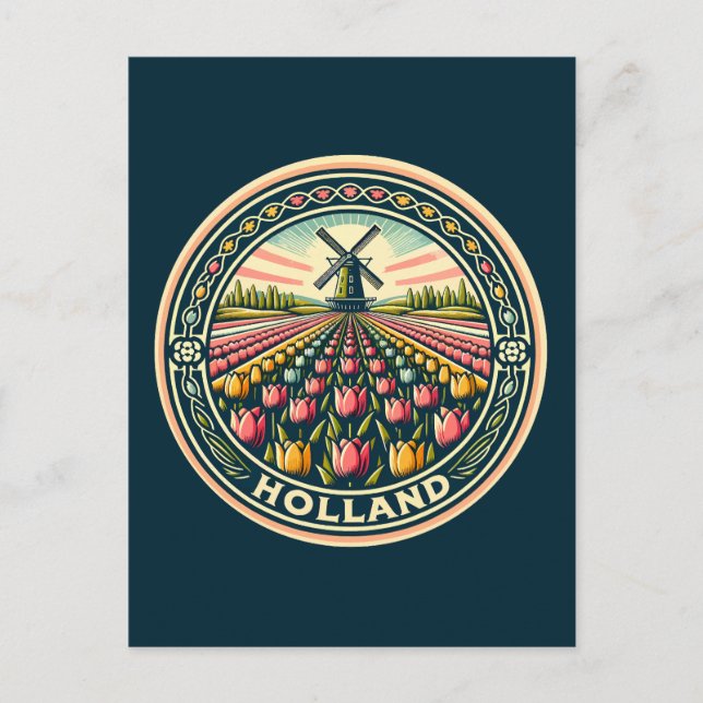 Holland Netherlands Travel Art Abzeichen Postkarte (Vorderseite)