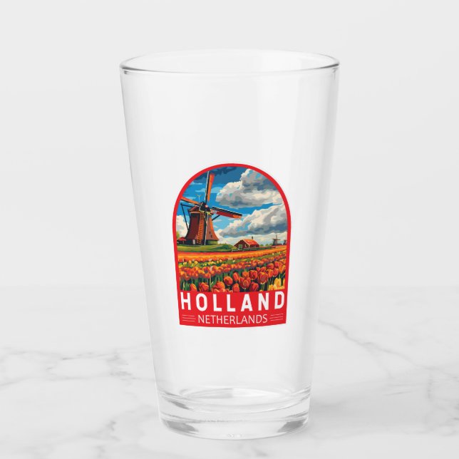 Holland Netherlands Travel Art Vintag Glas (Vorderseite)
