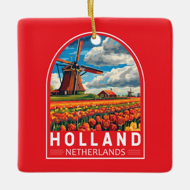 Holland Netherlands Travel Art Vintag Keramikornament (Vorderseite)