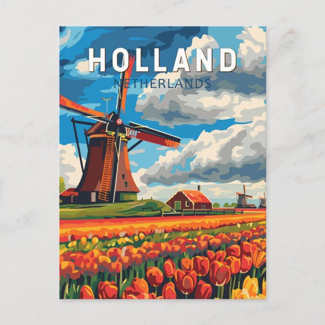 Holland Netherlands Travel Art Vintag Postkarte (Vorderseite)