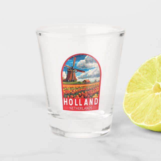 Holland Netherlands Travel Art Vintag Schnapsglas (Vorderseite)