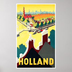 Holland Panorama, Luftansicht von Dächern, Vintage Poster