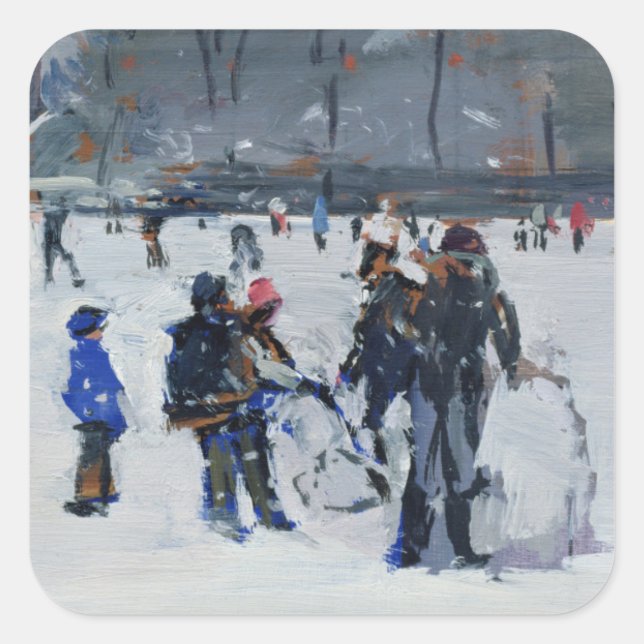 Holland Park im Schnee 2009 Quadratischer Aufkleber (Vorderseite)
