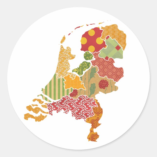 Holland Province Map Bohemisch Patchwork Style Runder Aufkleber (Vorderseite)