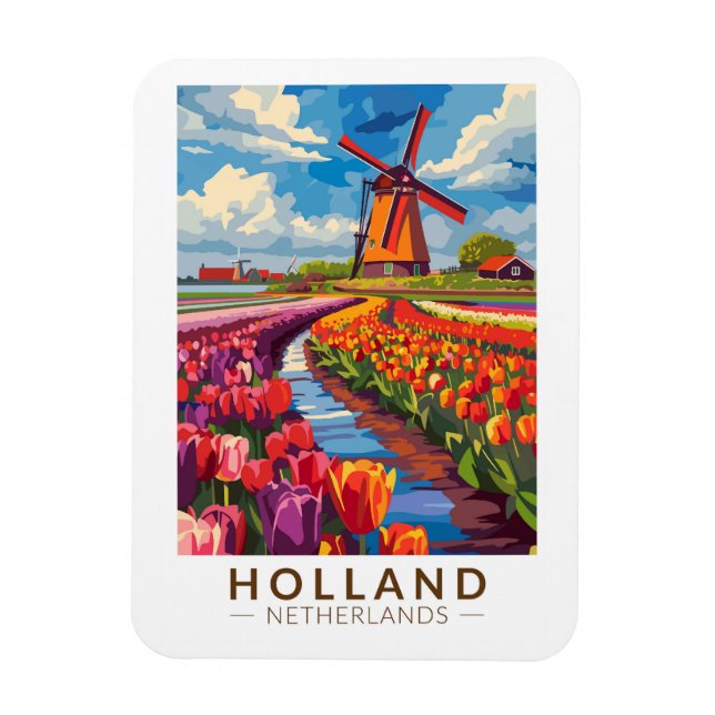 Holland Travel Art Vintag Magnet (Vertikal)