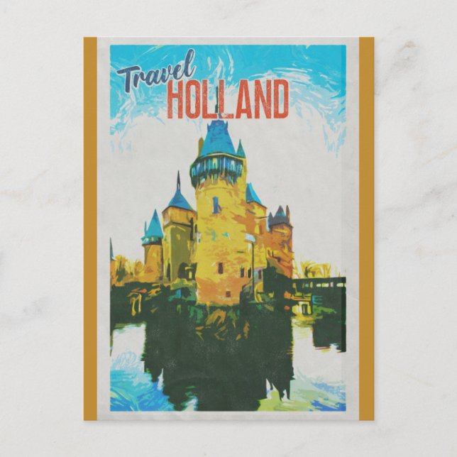 Holland Vintag Castle Retro Travel Postkarte (Vorderseite)