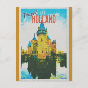 Holland Vintage Schloss Retro Reise Postkarte