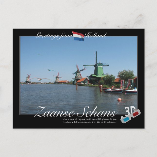 Holland Zaanse Schans Windmil Carte Postale 3D Ana (Devant)
