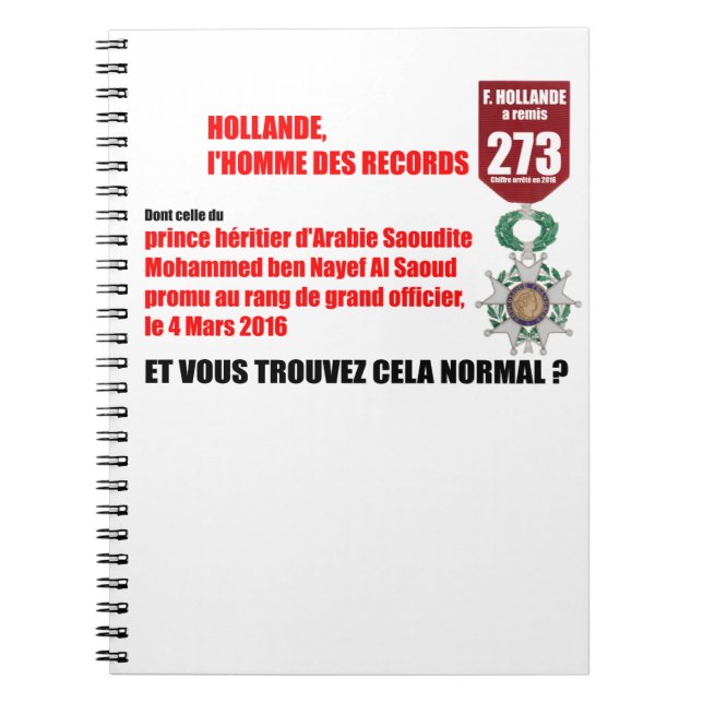 Hollande Record Légions d'Honneur - Carnet (Devant)