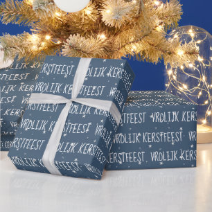 Holländisch frohe Weihnachten mit Sternen Geschenkpapier