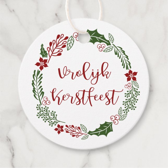 Holländisch Frohe Weihnachten, Vrolijk Kerstfeest, Geschenkanhänger (Vorderseite)