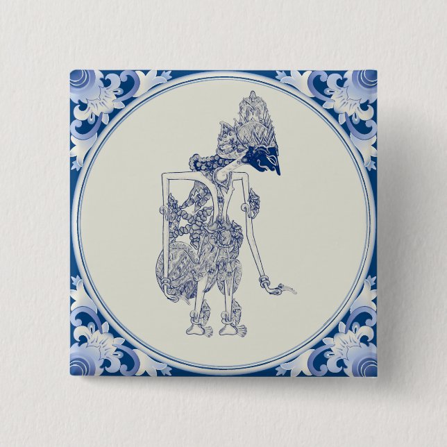 Holländisch-indonesische Schattenpuppe Delft Blauw Button (Vorderseite)