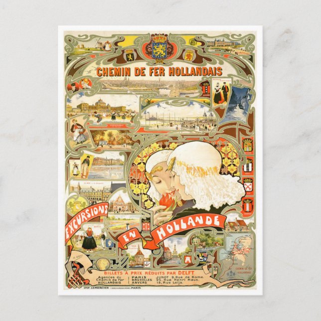 Holländische Bahnlinien Vintage Reise Postkarte (Vorderseite)