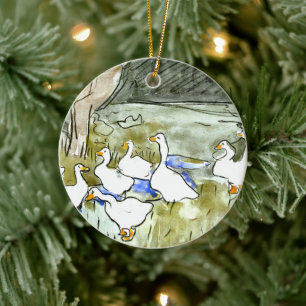 Holländische Jugendherbergen und Gänse Keramik Ornament