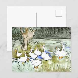 Holländische Jugendherbergen und Gänse Postkarte