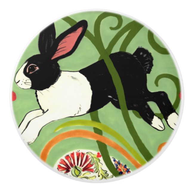 Holländische Kaninchen Grüne Kunst-Deco-Schublade  Keramikknauf (Vorderseite)