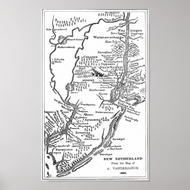 Holländische Karte von New York in New Netherland  Poster (Vorne)