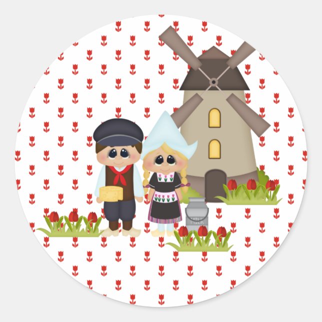 Holländische Kinder der Welt, Holland Tulips Stick Runder Aufkleber (Vorderseite)
