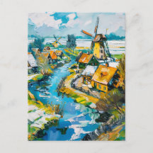 Holländische Landschaft mit Windmühlen und Wasserk