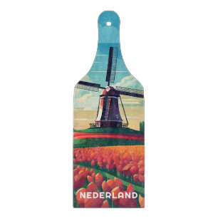 Holländische Landschaft Tulpenfeld Windmühle Anden Schneidebrett