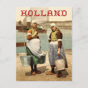 Holländische Mädchen in traditioneller Tracht und Postkarte