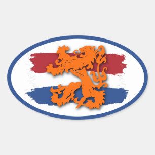 Holländische Rot-Weiß-Blau-Flagge Orange Lion Team Ovaler Aufkleber