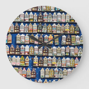Holländische Souvenirs, Amsterdamer Straßenszene. Große Wanduhr