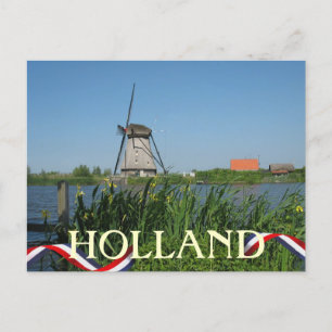 Holländische Windmühle Gelbe Blumen Postkarte