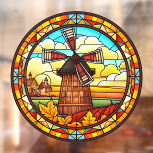 Holländische Windmühle mit Imitaten aus festem Gla Fensteraufkleber