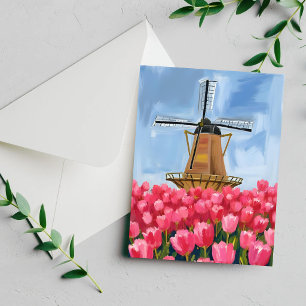 Holländische Windmühlen-Tulpen-Blumenfeld-Wasserfa