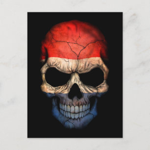 Holländischer Flaggenschädel auf schwarz Postkarte
