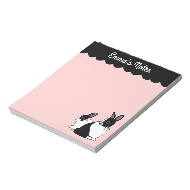 Holländisches Kaninchen Pink & Black 5,5" x 6" Ben Notizblock (Rotiert)