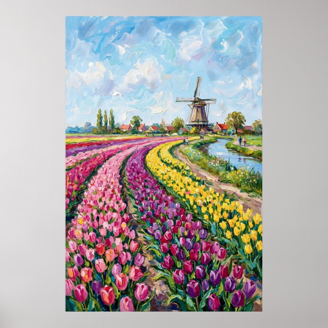 Holländisches Tulpenfeld-Ölgemälde Poster (Vorne)