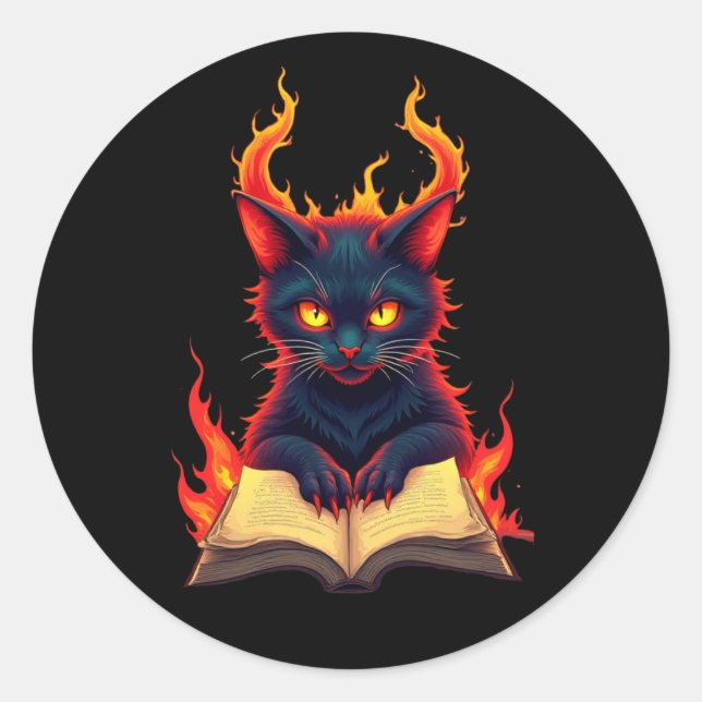 Höllenkatze Lesen eines Zauberbuchs Runder Aufkleber (Vorderseite)