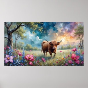 Höllenkuh, floraler Baum und Himmel Poster