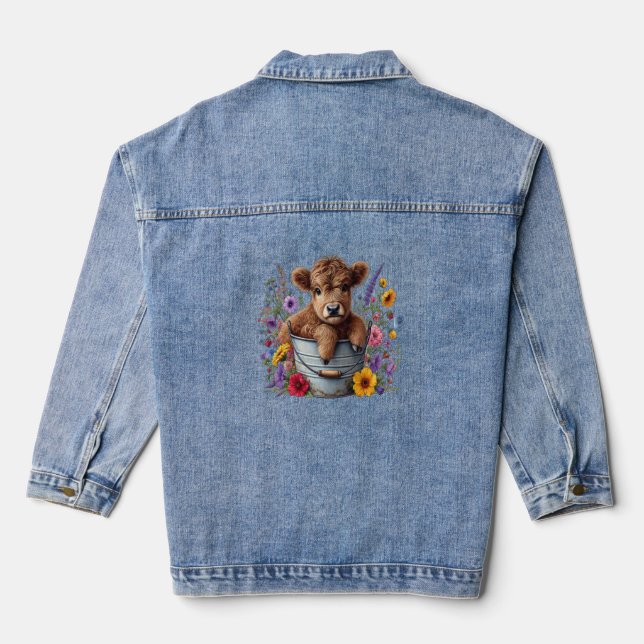 Höllenkuh in Blume Eimer, Niedlich Jeansjacke (Rückseite)