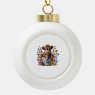 Höllenkuh in Blume Eimer, Niedlich Keramik Kugel-Ornament